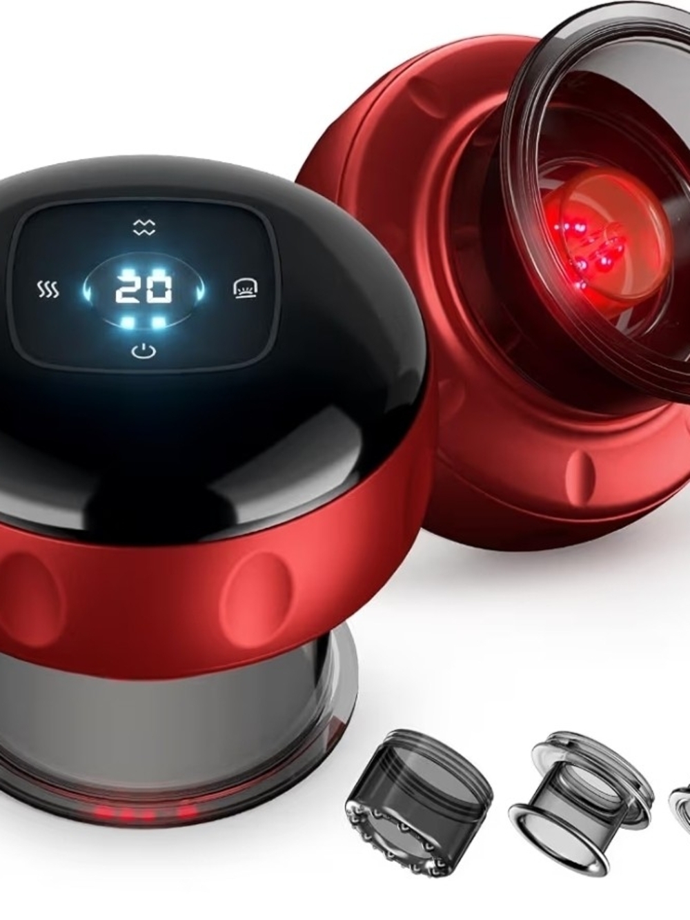 Smart Cupping Massager Set 2 Pack Red Light Therapy Heat 20 Levels